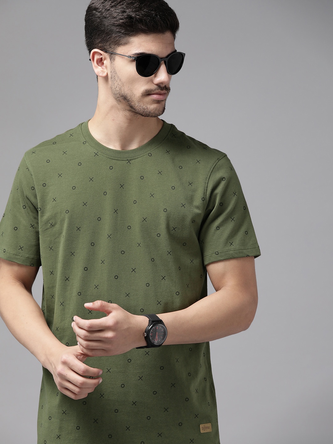 

The Roadster Lifestyle Co. Printed Pure Cotton T-shirt, Olive