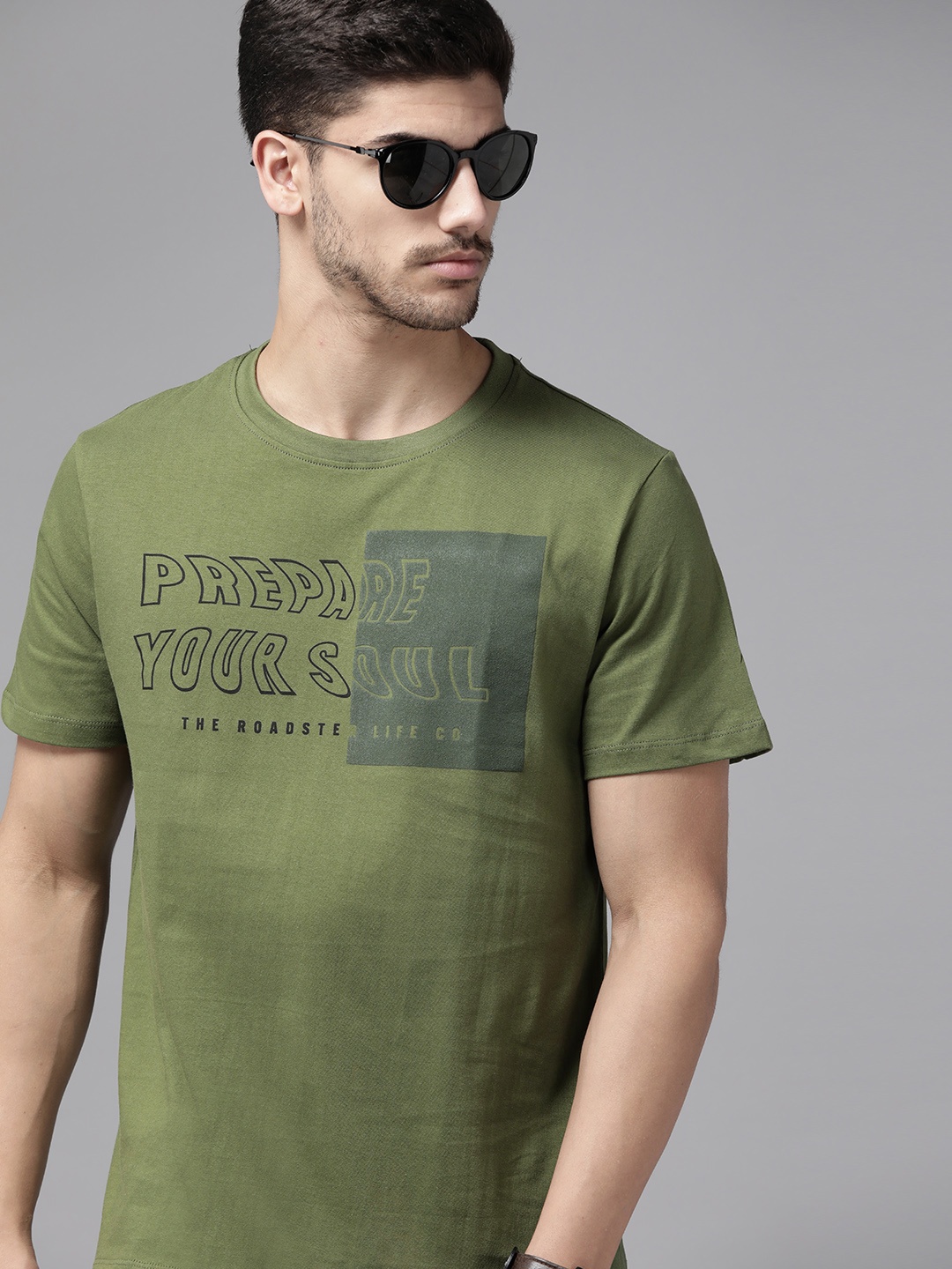 

The Roadster Lifestyle Co. Typography Printed Pure Cotton T-shirt, Olive