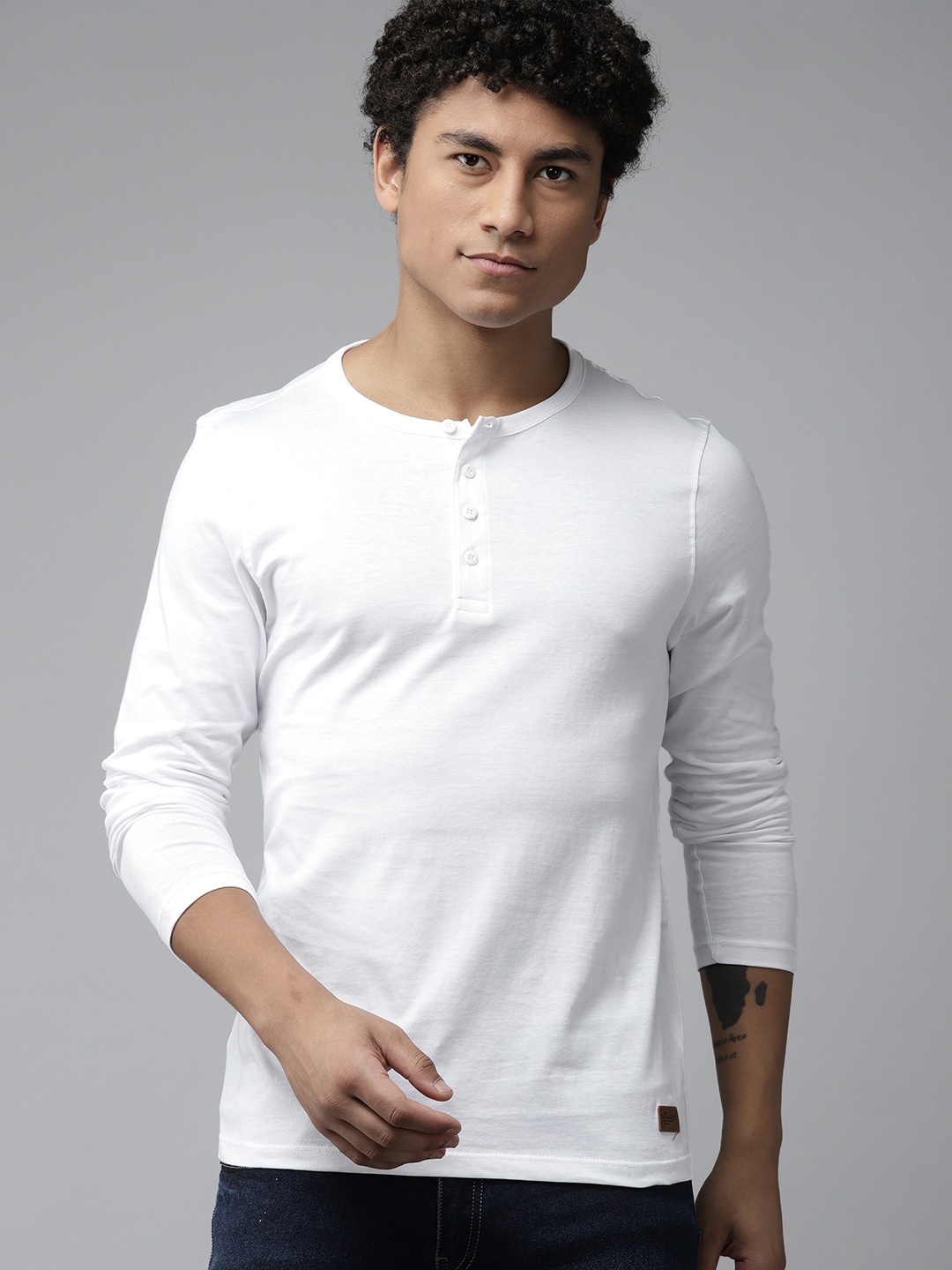 

The Roadster Lifestyle Co. Henley Neck Pure Cotton T-shirt, White