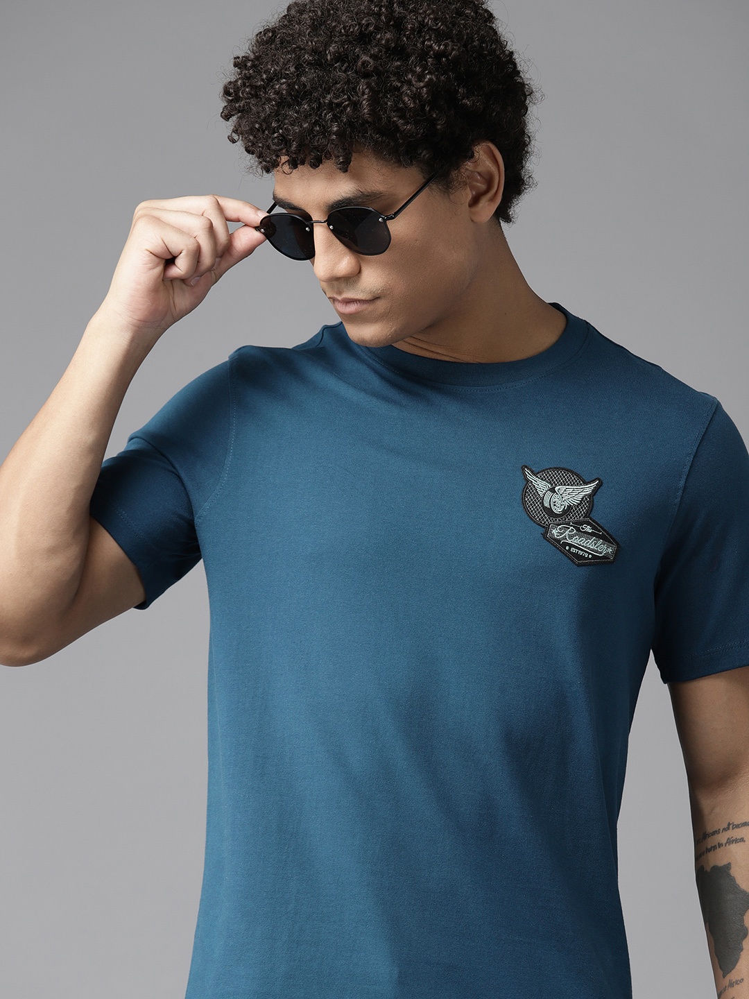 

The Roadster Lifestyle Co. Pure Cotton Applique T-shirt, Teal