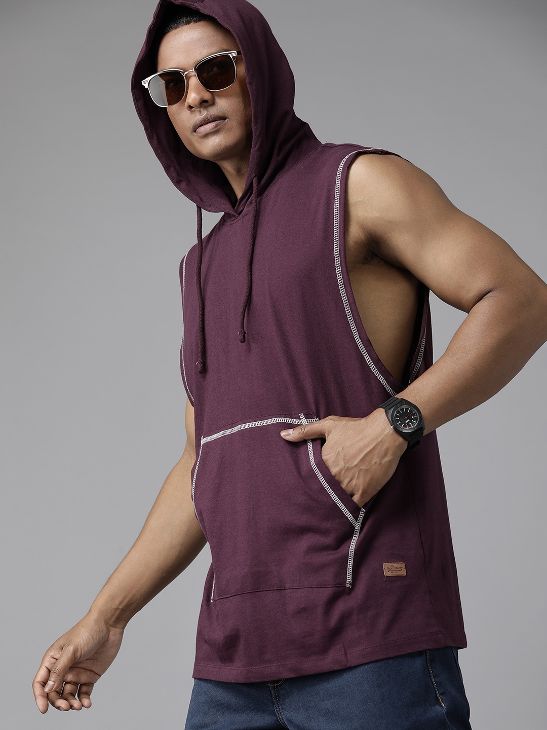

The Roadster Lifestyle Co. Pure Cotton Hooded Loose T-shirt, Burgundy