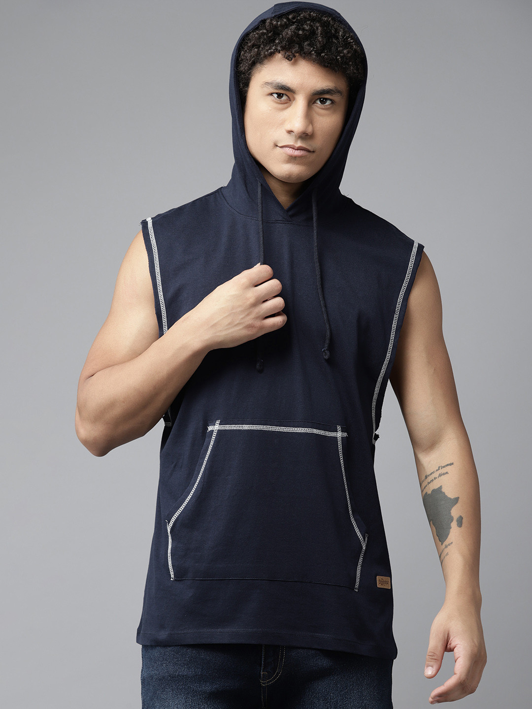 

The Roadster Lifestyle Co. Pure Cotton Hooded T-shirt, Navy blue