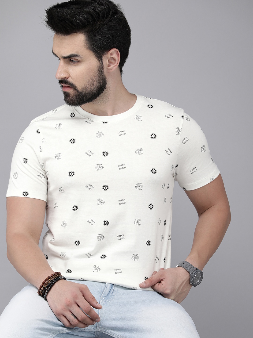 

The Roadster Lifestyle Co. Men Brand Logo Printed Pure Cotton T-shirt, White