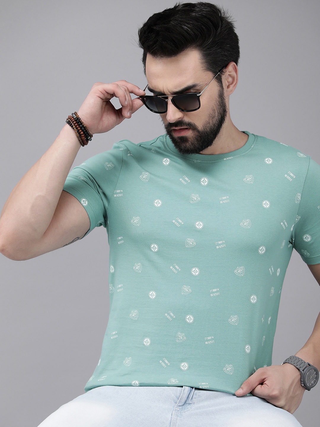 

The Roadster Lifestyle Co. Men Brand Logo Printed Pure Cotton T-shirt, Green