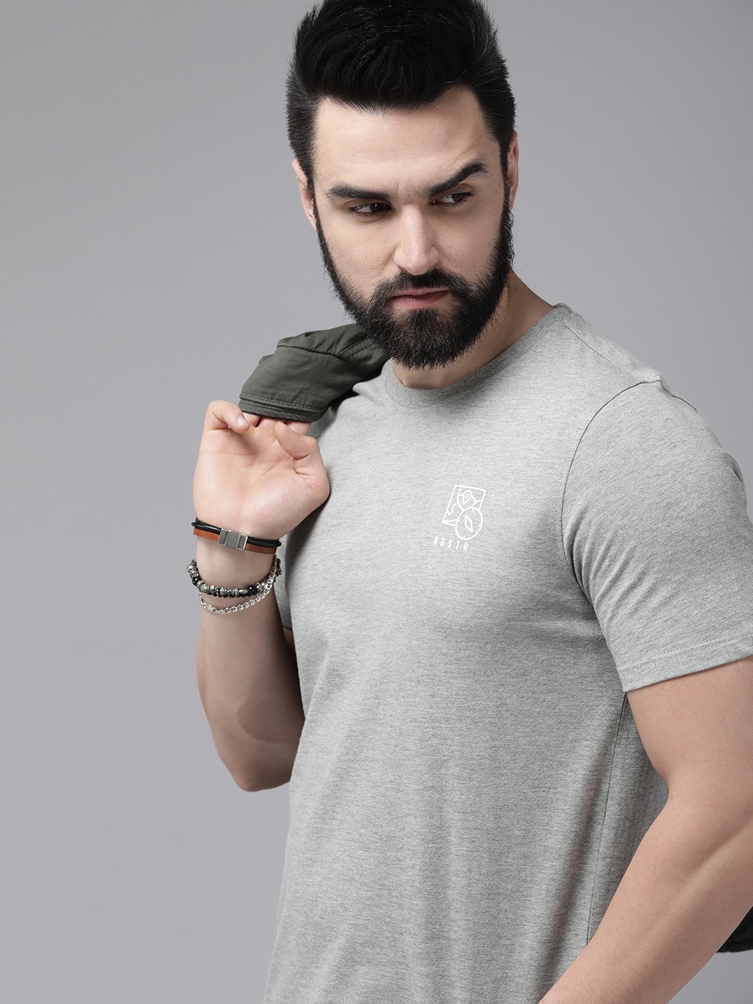 

The Roadster Life Co. Placement Graphic Printed Pure Cotton T-shirt, Grey melange