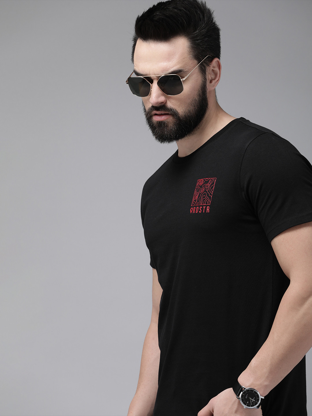 

The Roadster Life Co. Placement Graphic Printed Pure Cotton T-shirt, Black