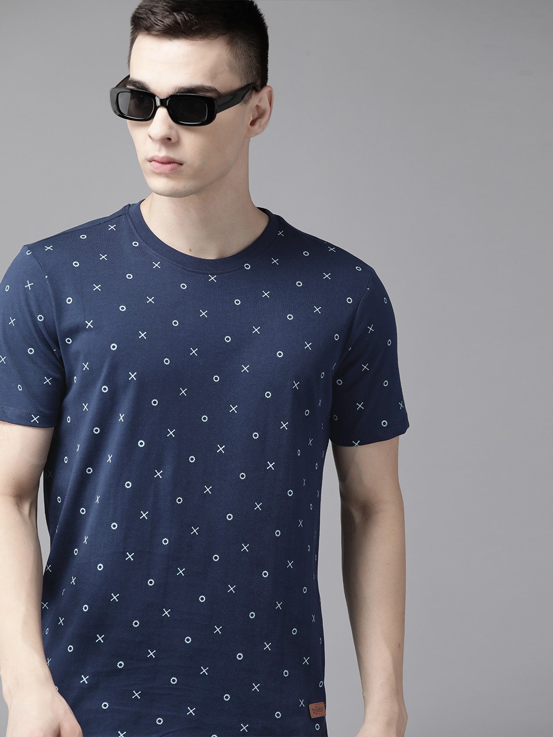 

Roadster The Lifestyle Co. Printed Pure Cotton T-shirt, Navy blue
