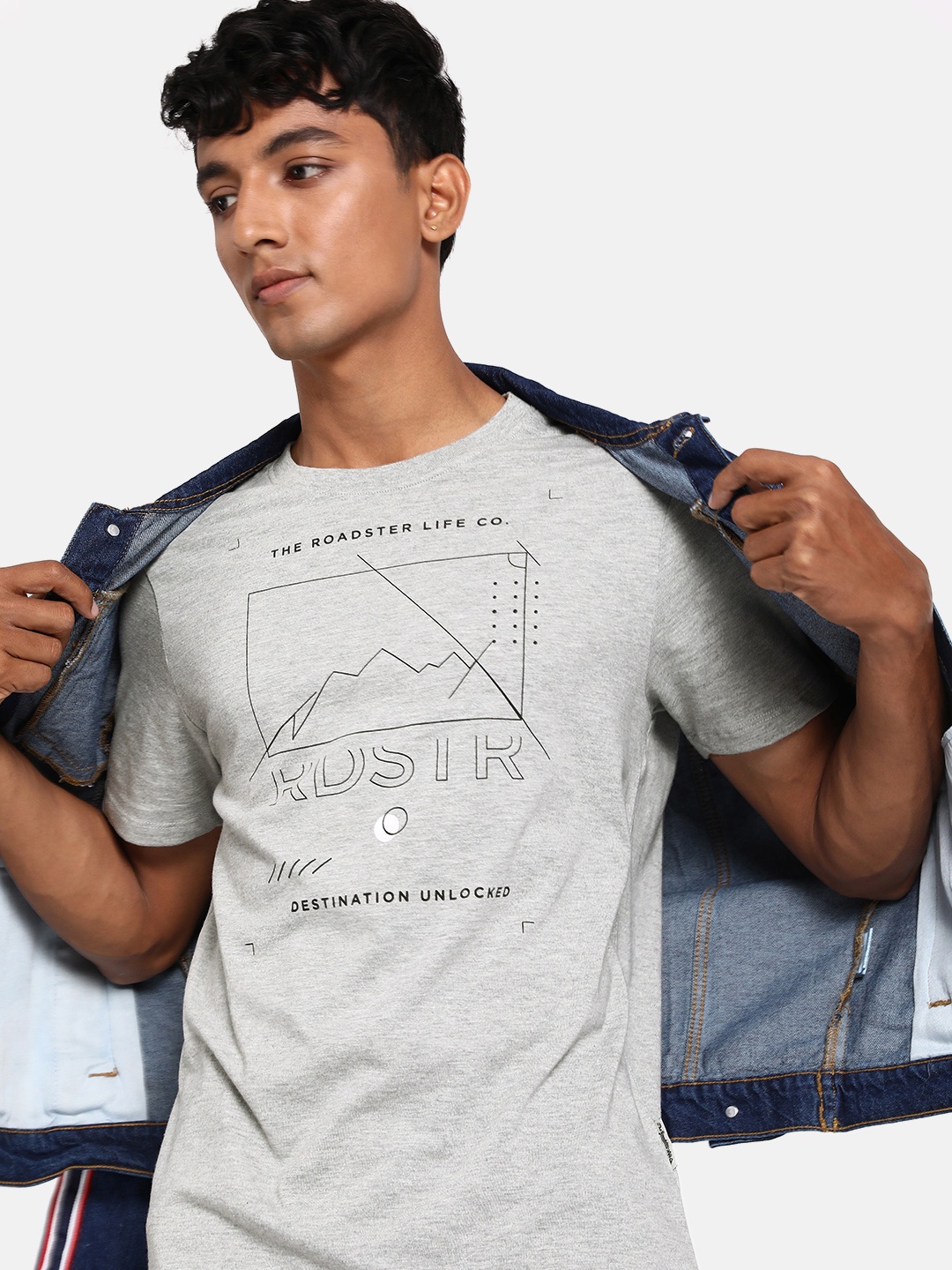 

The Roadster Life Co. Gloomy Grey Graphic Printed Reimagined Logo T-shirt