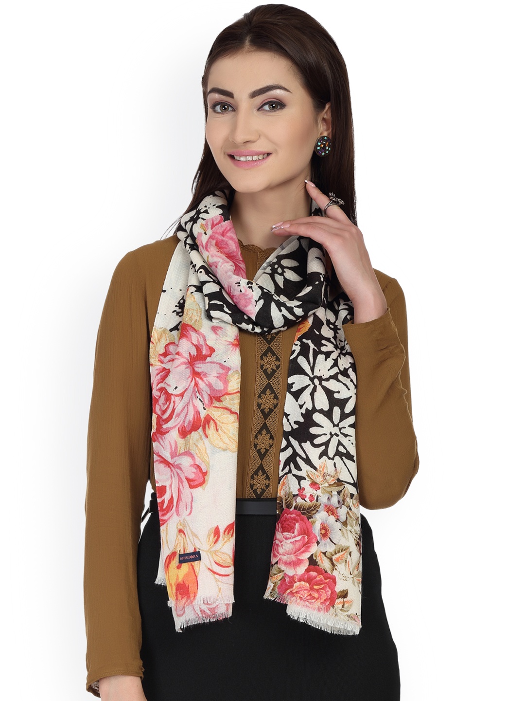 

SHINGORA Off-White, Black & Pink Printed Stole