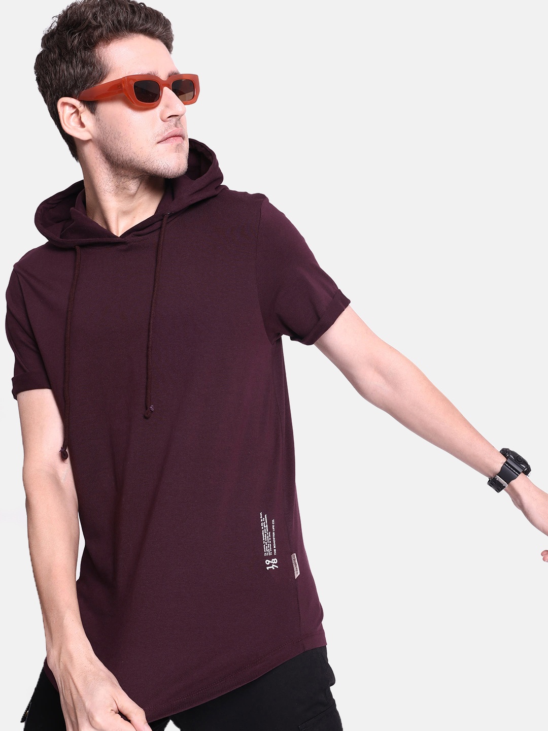 

The Roadster Life Co. Deep Purple Pure Cotton Hooded Love Is In The Air Longline T-shirt