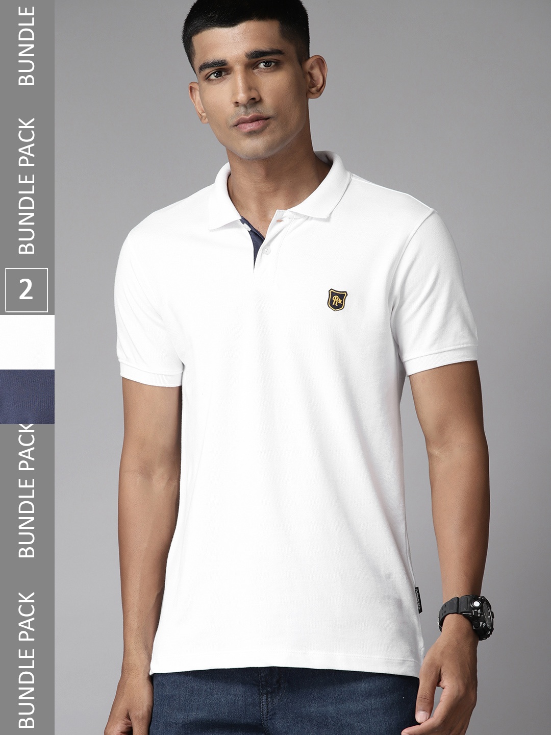 

The Roadster Lifestyle Co. Pack Of 2 Pure Cotton Polo Collar T-shirt, Navy blue