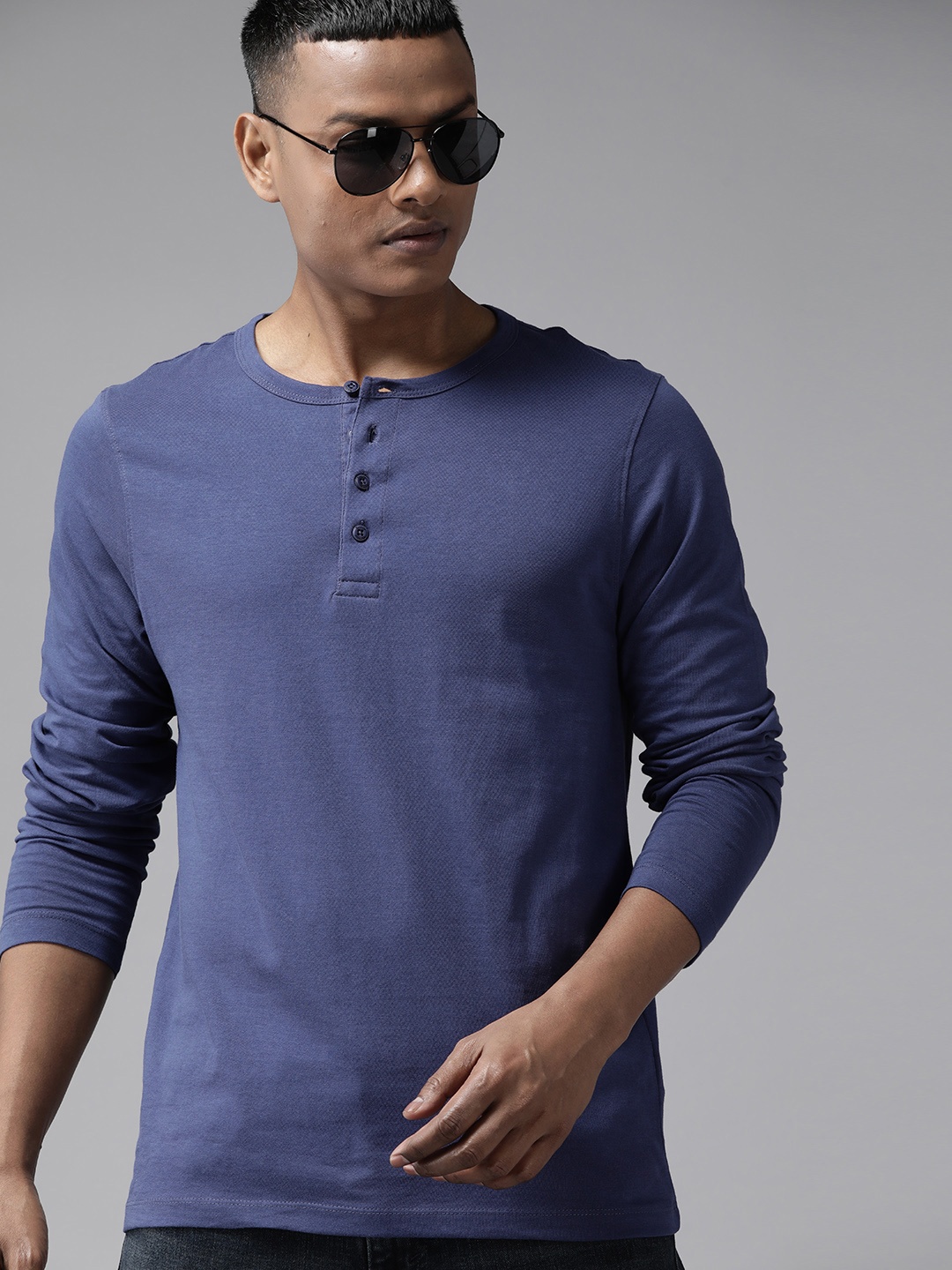 

The Roadster Lifestyle Co. Pure Cotton Henley Neck T-shirt, Blue