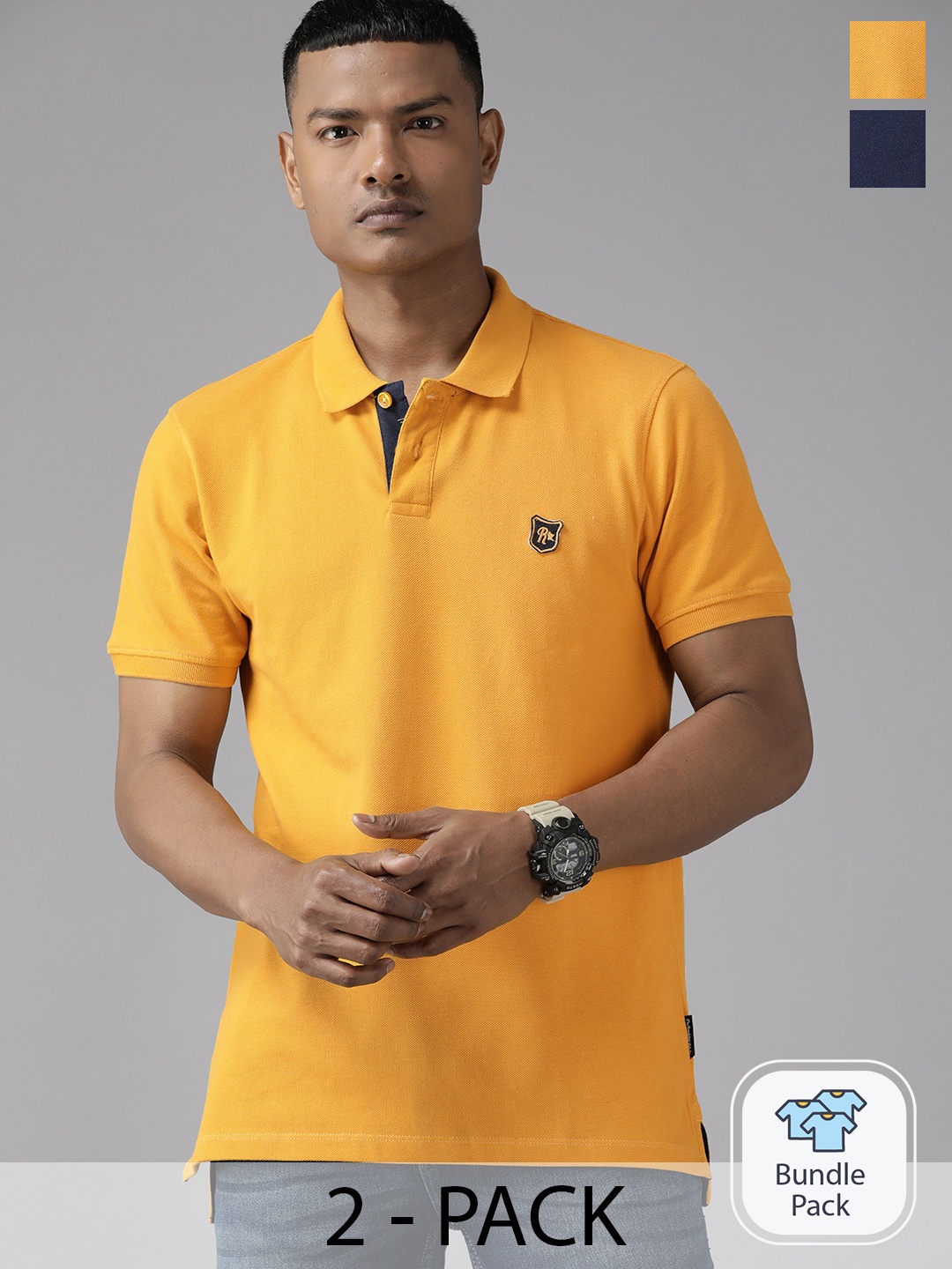 

The Roadster Lifestyle Co. Pack of 2 Pure Cotton Polo Collar T-shirts, Navy blue