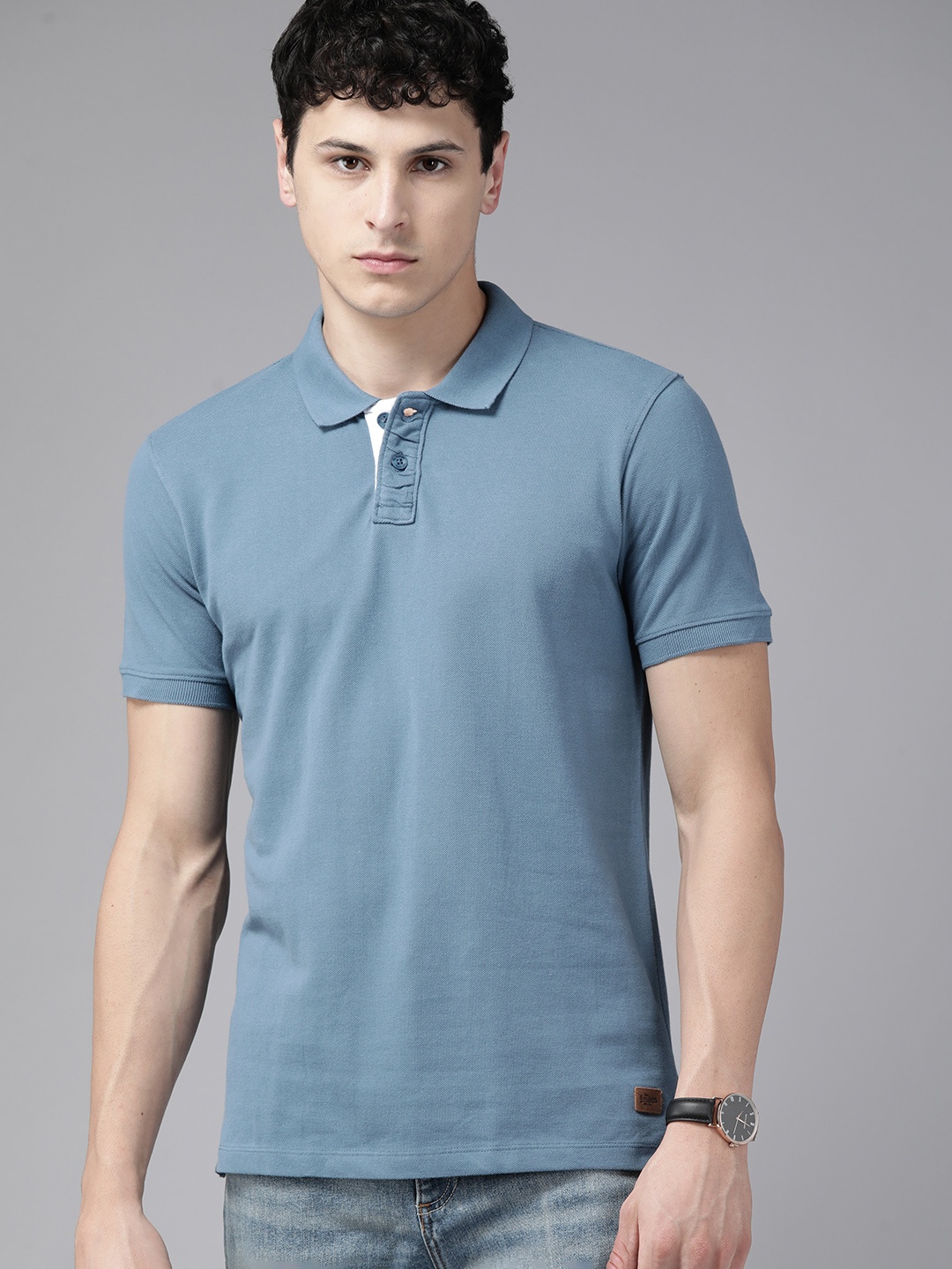 

The Roadster Lifestyle Co. Men Polo Collar Pure Cotton T-shirt, Blue