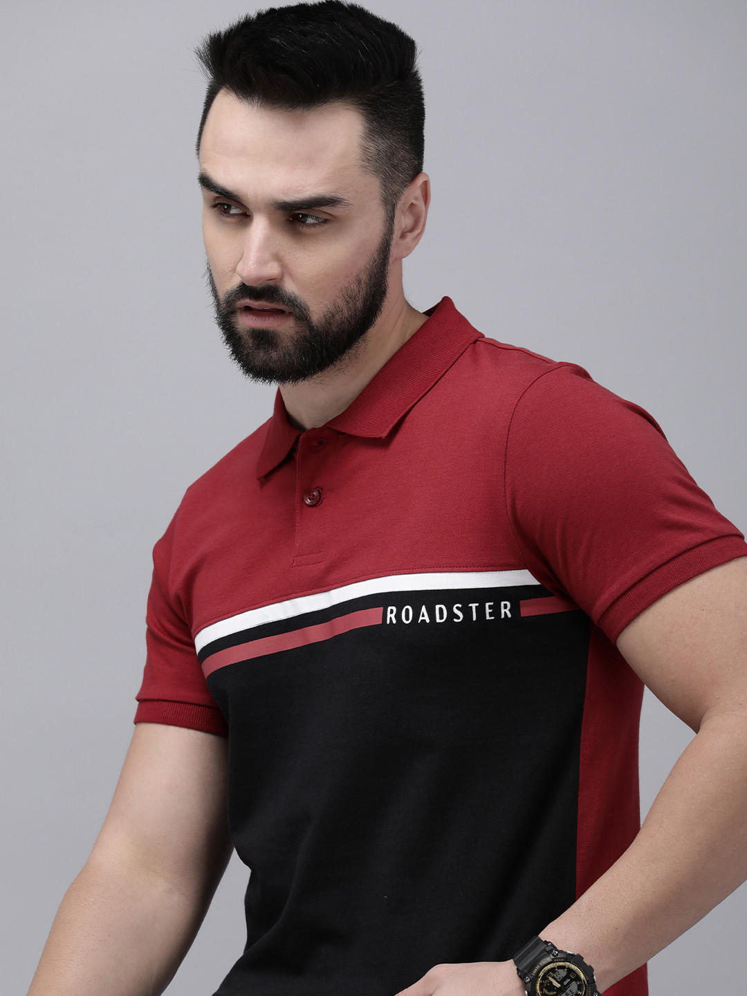 

The Roadster Lifestyle Co. Men Colourblocked Polo Collar Pure Cotton T-shirt, Black