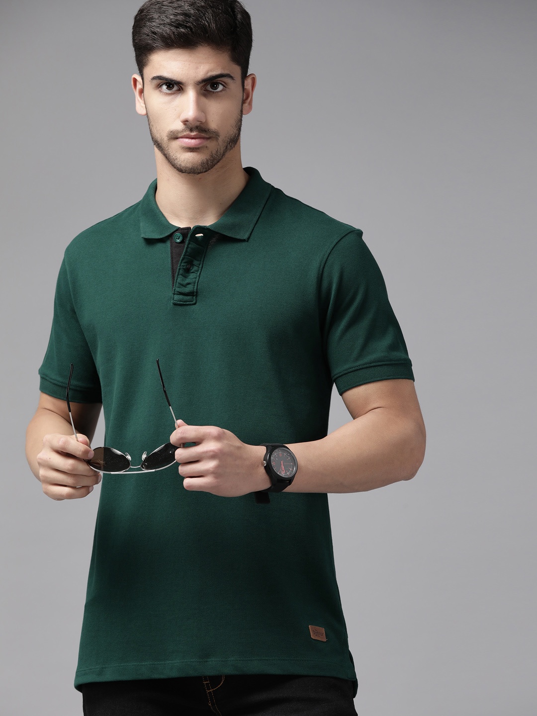 

The Roadster Lifestyle Co. Polo Collar Pure Cotton T-shirt, Green