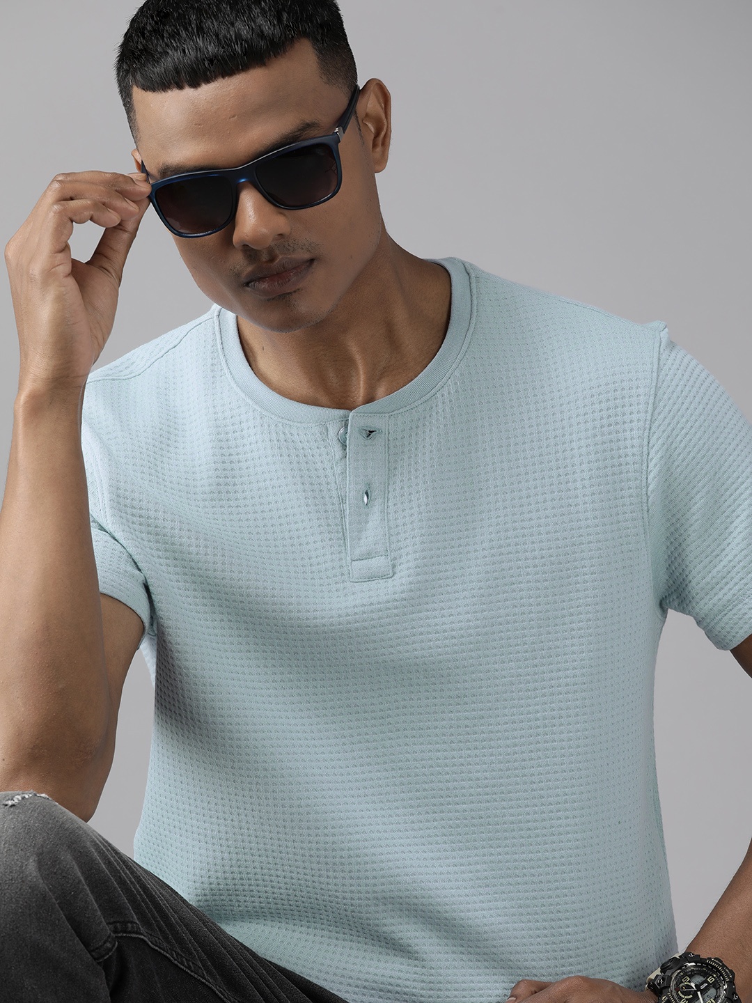 

The Roadster Lifestyle Co. Self-Design Henley Neck T-shirt, Blue