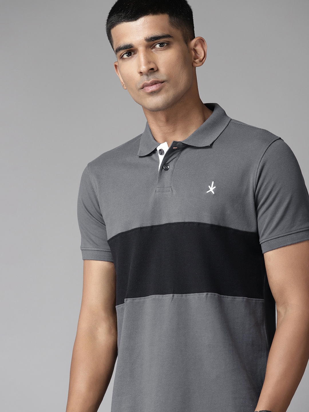 

The Roadster Lifestyle Co. Pure Cotton Striped Polo Collar T-shirt, Black