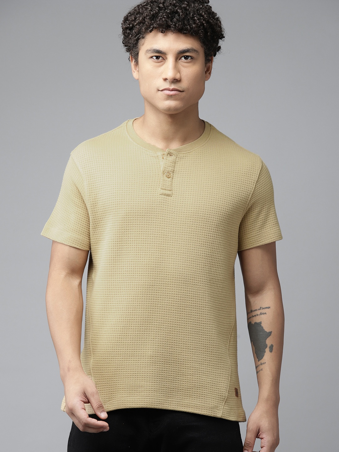

The Roadster Lifestyle Co. Henley Neck Textured T-shirt, Beige
