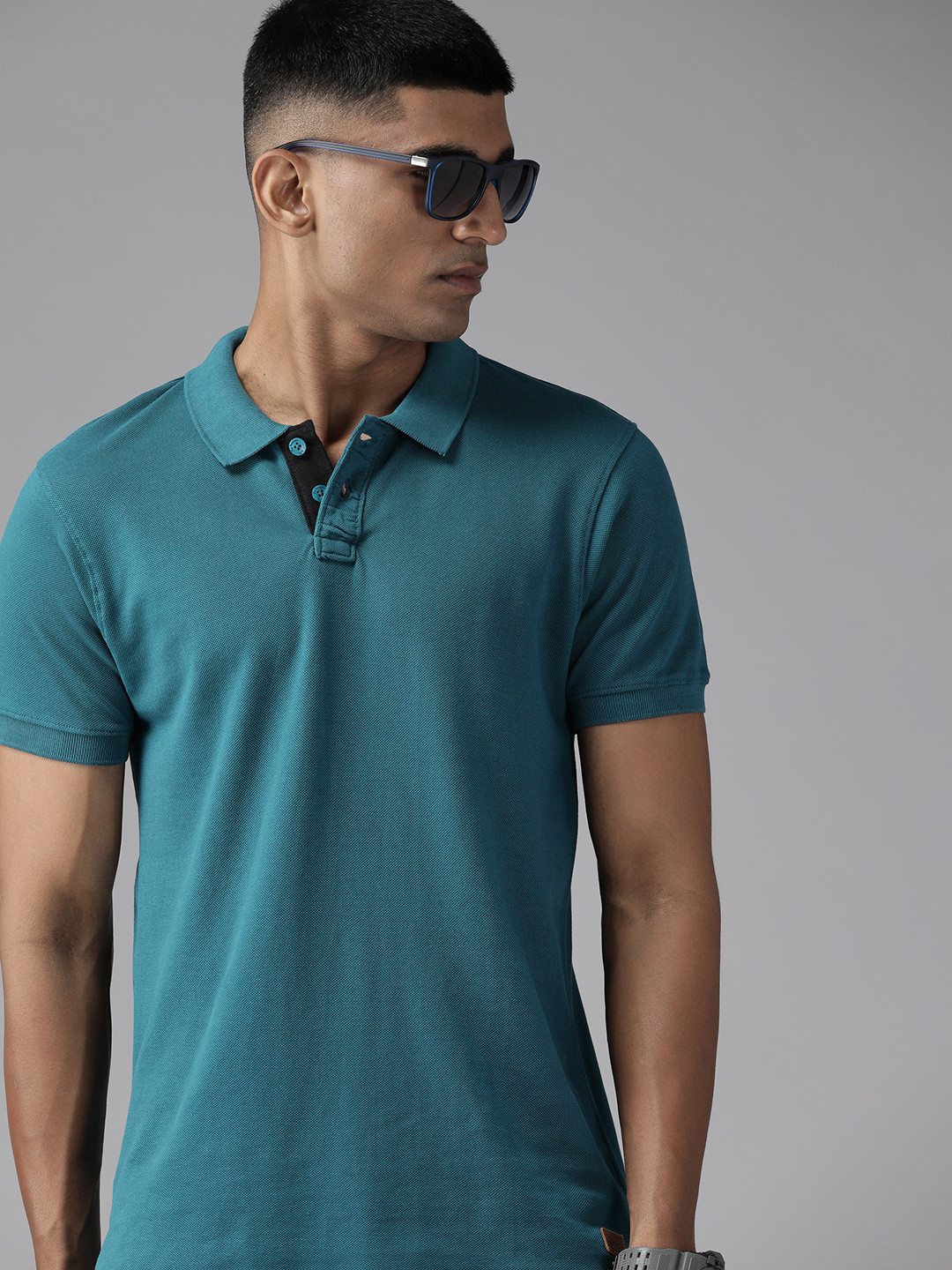 

The Roadster Lifestyle Co. Polo Collar Pure Cotton T-shirt, Blue