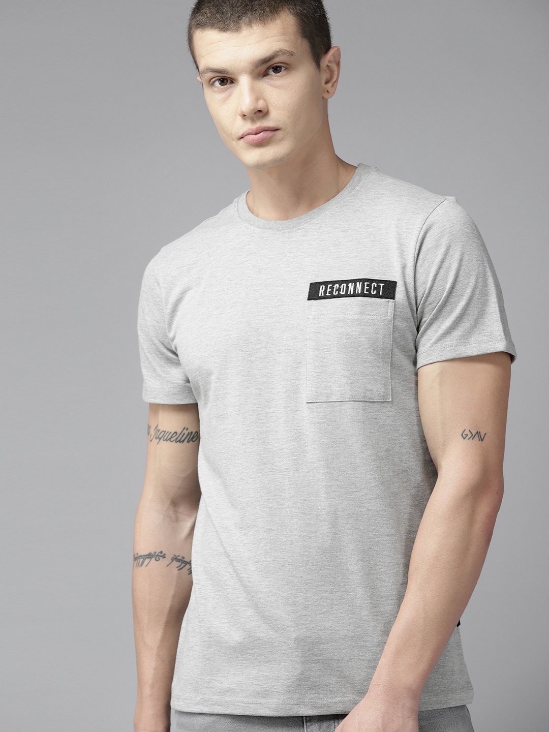 

The Roadster Lifestyle Co. Taping Detail Pure Cotton T-shirt, Grey melange