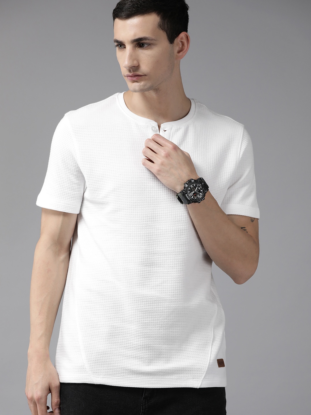 

The Roadster Lifestyle Co. Self-Design Henley Neck T-shirt, White