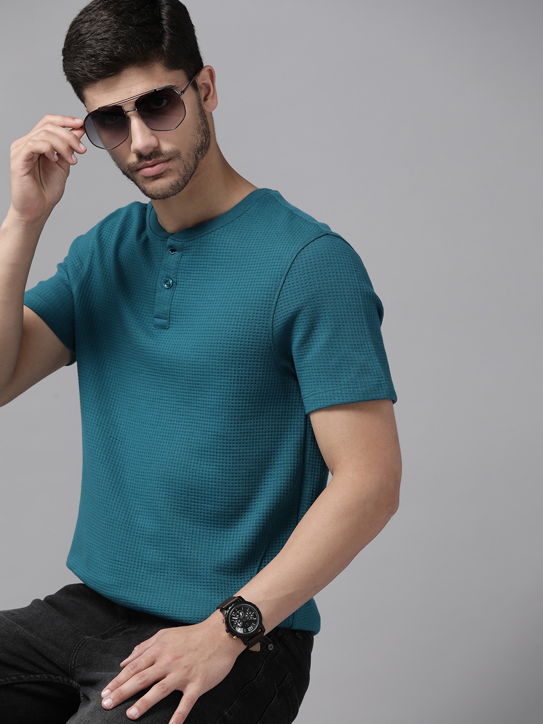 

The Roadster Lifestyle Co. Henley Neck T-shirt, Teal