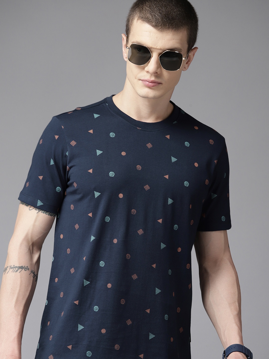 

The Roadster Lifestyle Co. Printed Pure Cotton T-shirt, Navy blue