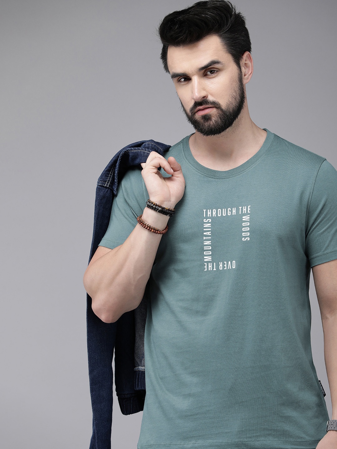 

The Roadster Lifestyle Co. Men Typography Printed Pure Cotton T-shirt, Green