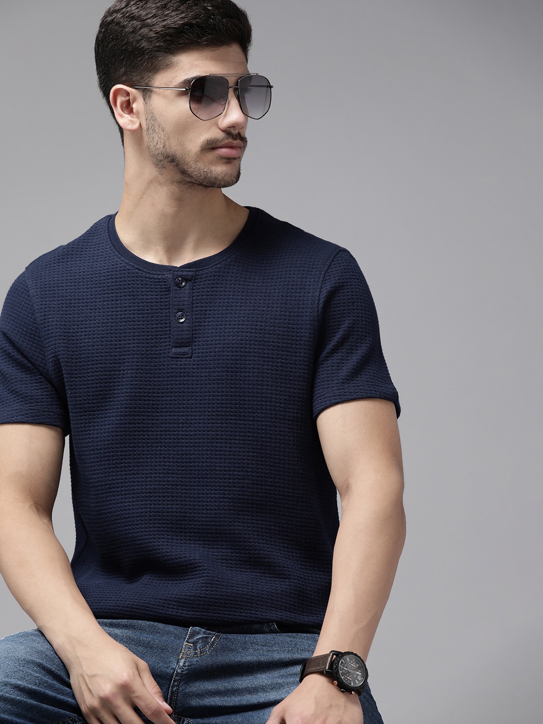 

The Roadster Lifestyle Co. Henley Neck T-shirt, Navy blue