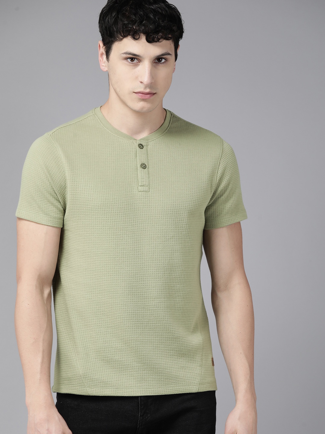 

The Roadster Lifestyle Co. Self Design Henley Neck T-shirt, Green
