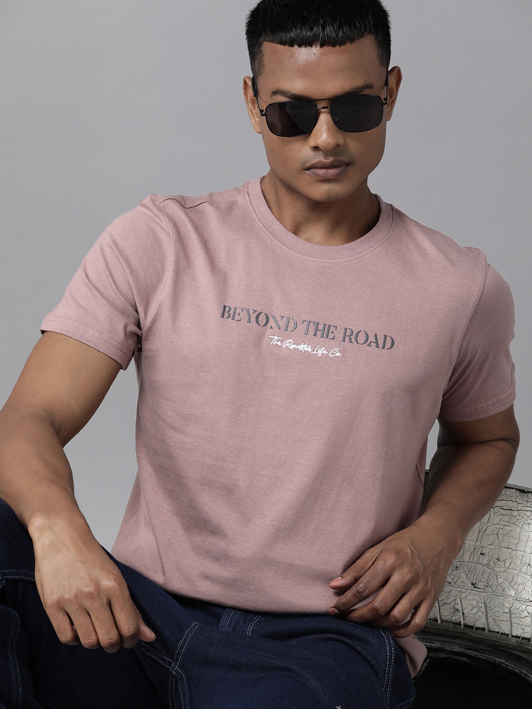 

The Roadster Lifestyle Co. Men Typography Printed Pure Cotton T-shirt, Mauve