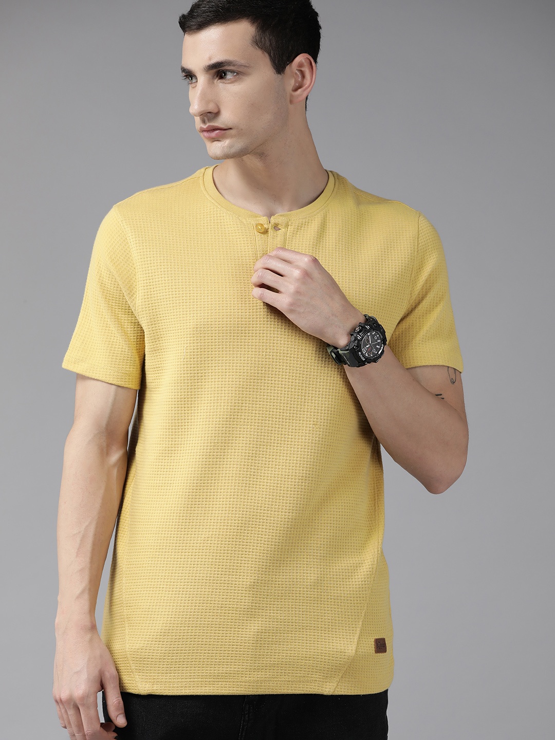 

The Roadster Lifestyle Co. Self-Design Henley Neck T-shirt, Khaki