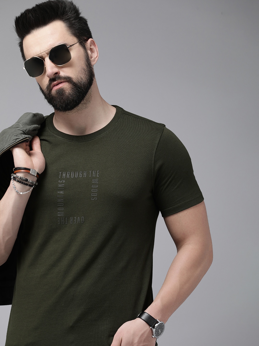 

The Roadster Life Co. Typography Printed Pure Cotton T-shirt, Olive