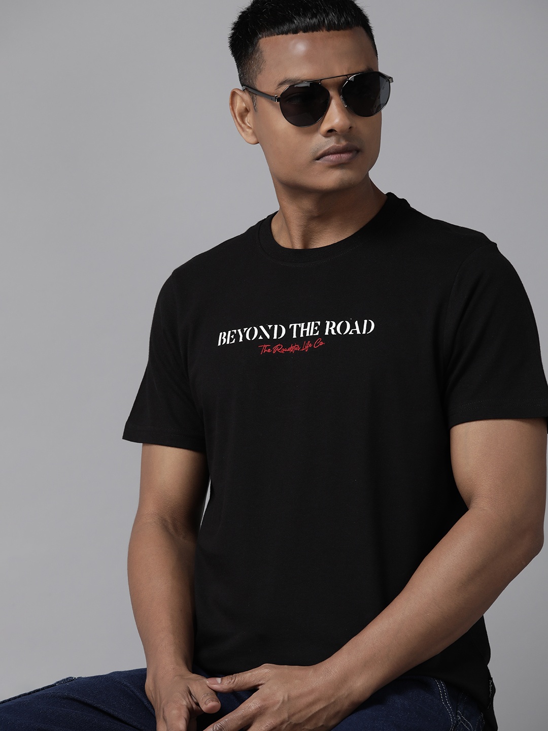 

The Roadster Lifestyle Co. Men Typography Printed Pure Cotton T-shirt, Black