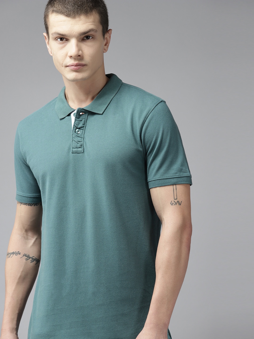 

The Roadster Lifestyle Co. Polo Collar Pure Cotton T-shirt, Teal