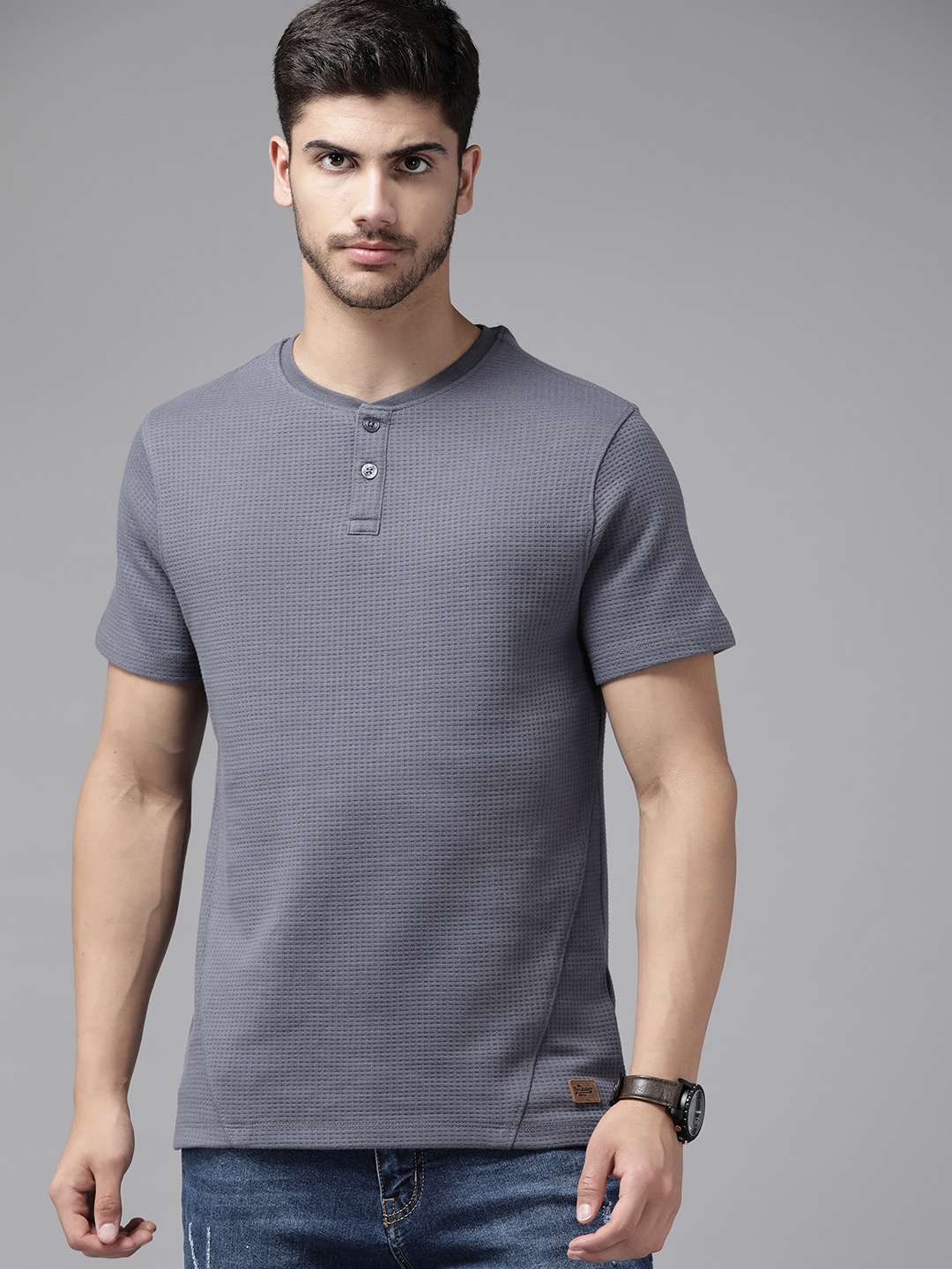 

The Roadster Lifestyle Co. Henley Neck T-shirt, Grey