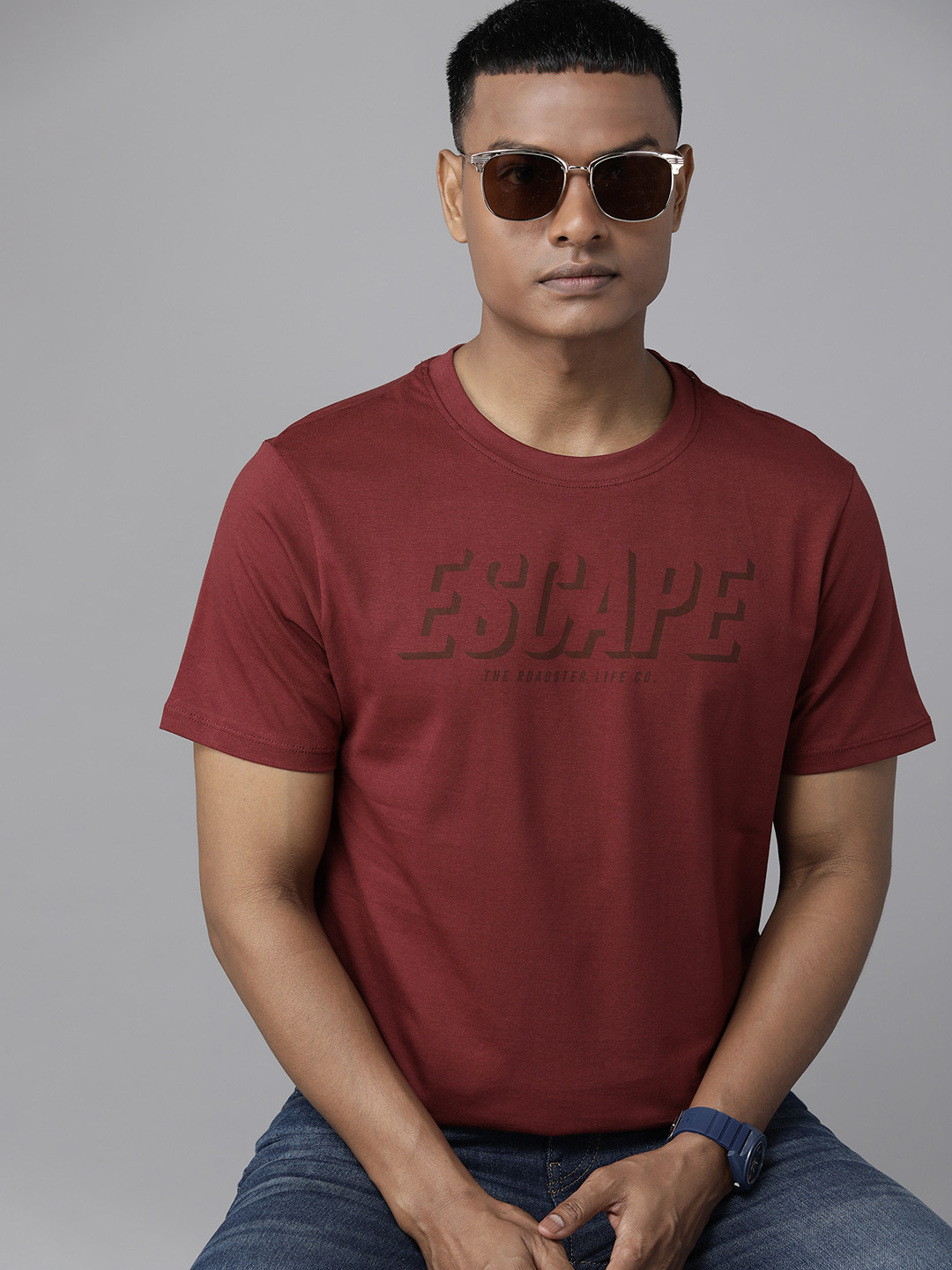 

The Roadster Lifestyle Co. Typography Printed Pure Cotton T-shirt, Maroon