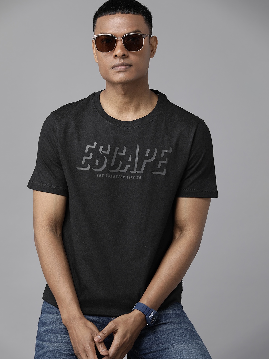 

The Roadster Lifestyle Co. Typography Printed Pure Cotton T-shirt, Black