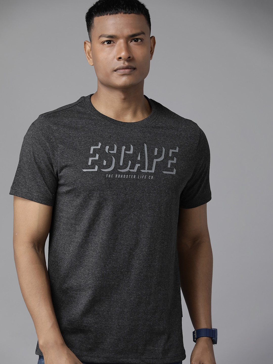 

The Roadster Lifestyle Co. Typography Printed Pure Cotton T-shirt, Charcoal