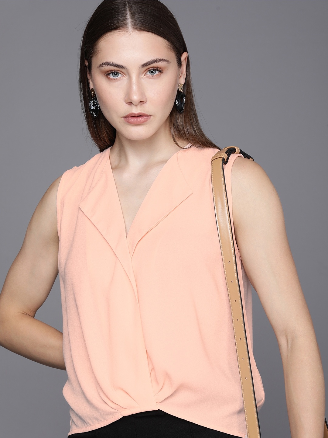 

Kenneth Cole Solid Notched-Lapel Sleeveless Wrap Top, Peach