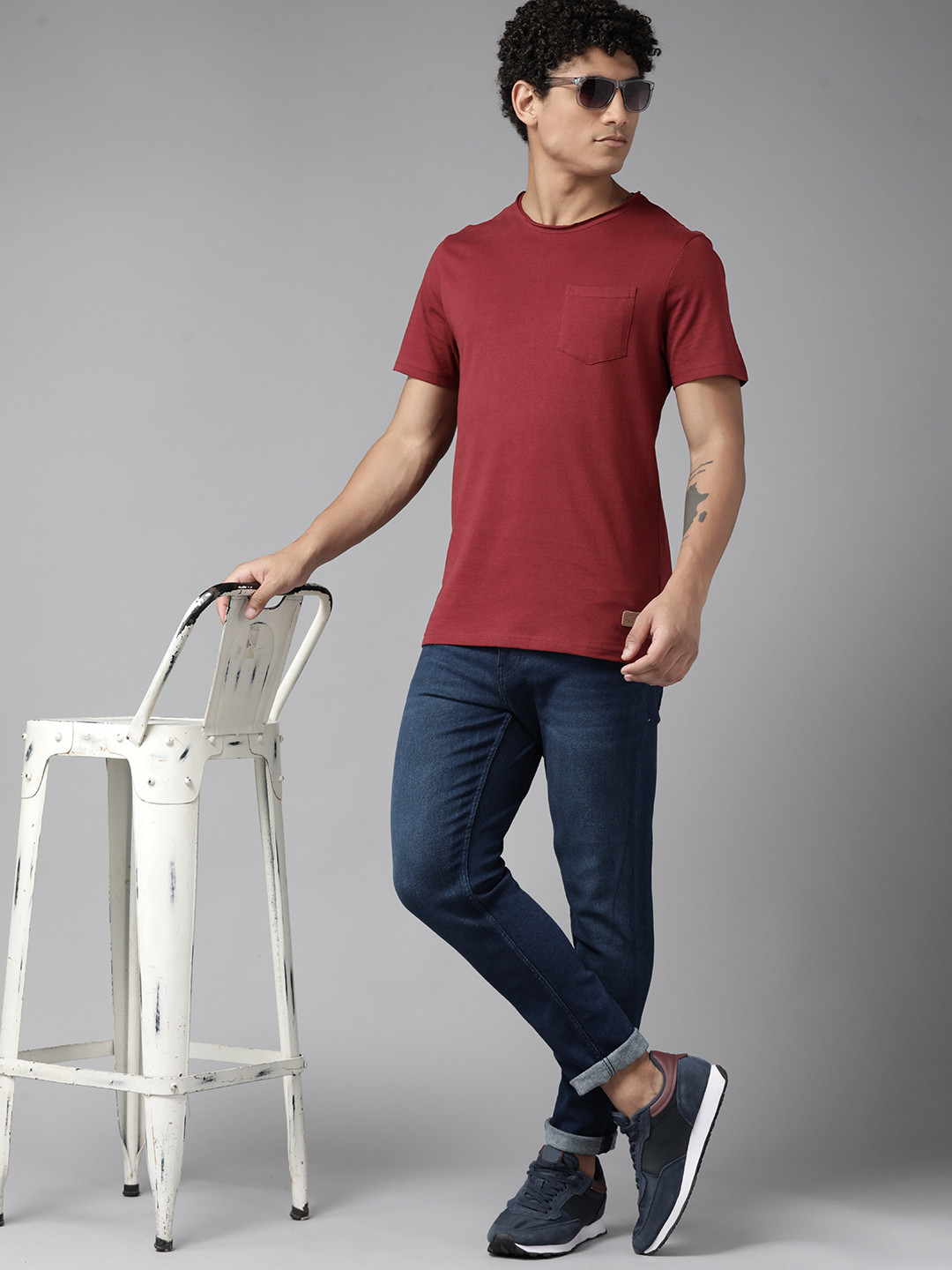 

The Roadster Lifestyle Co. Solid Pure Cotton Pocket T-shirt, Red