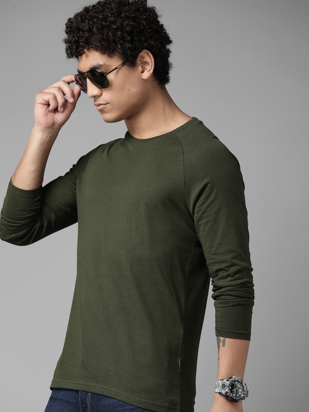 

Roadster The Lifestyle Co. Raglan Sleeves Pure Cotton T-shirt, Olive