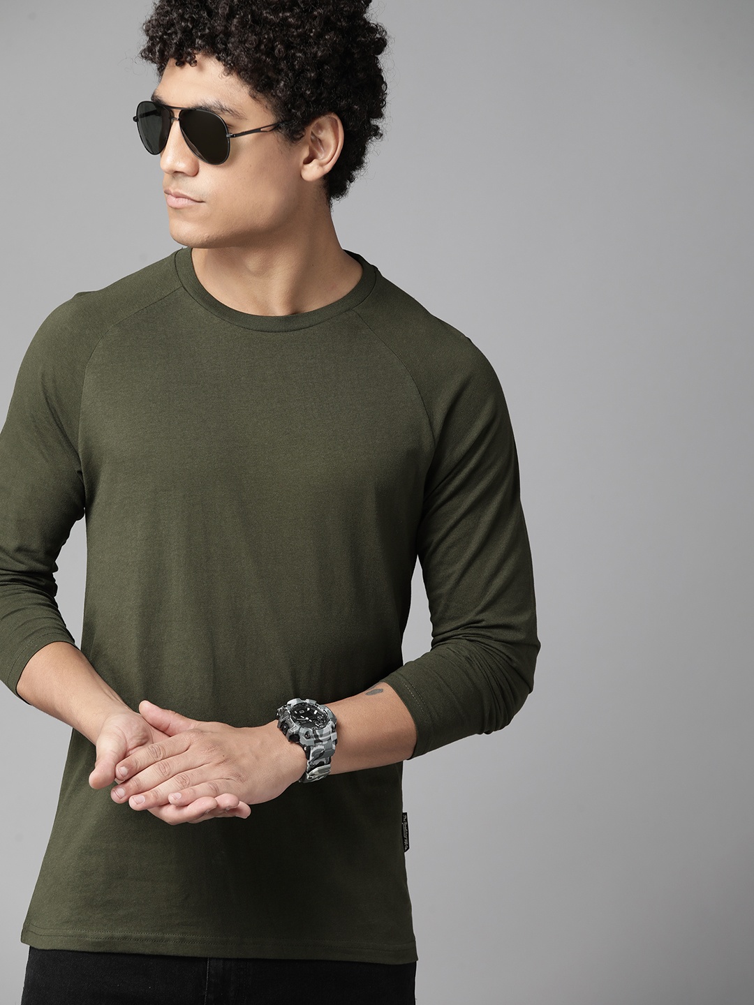 

Roadster The Lifestyle Co. Raglan Sleeves Pure Cotton T-shirt, Olive