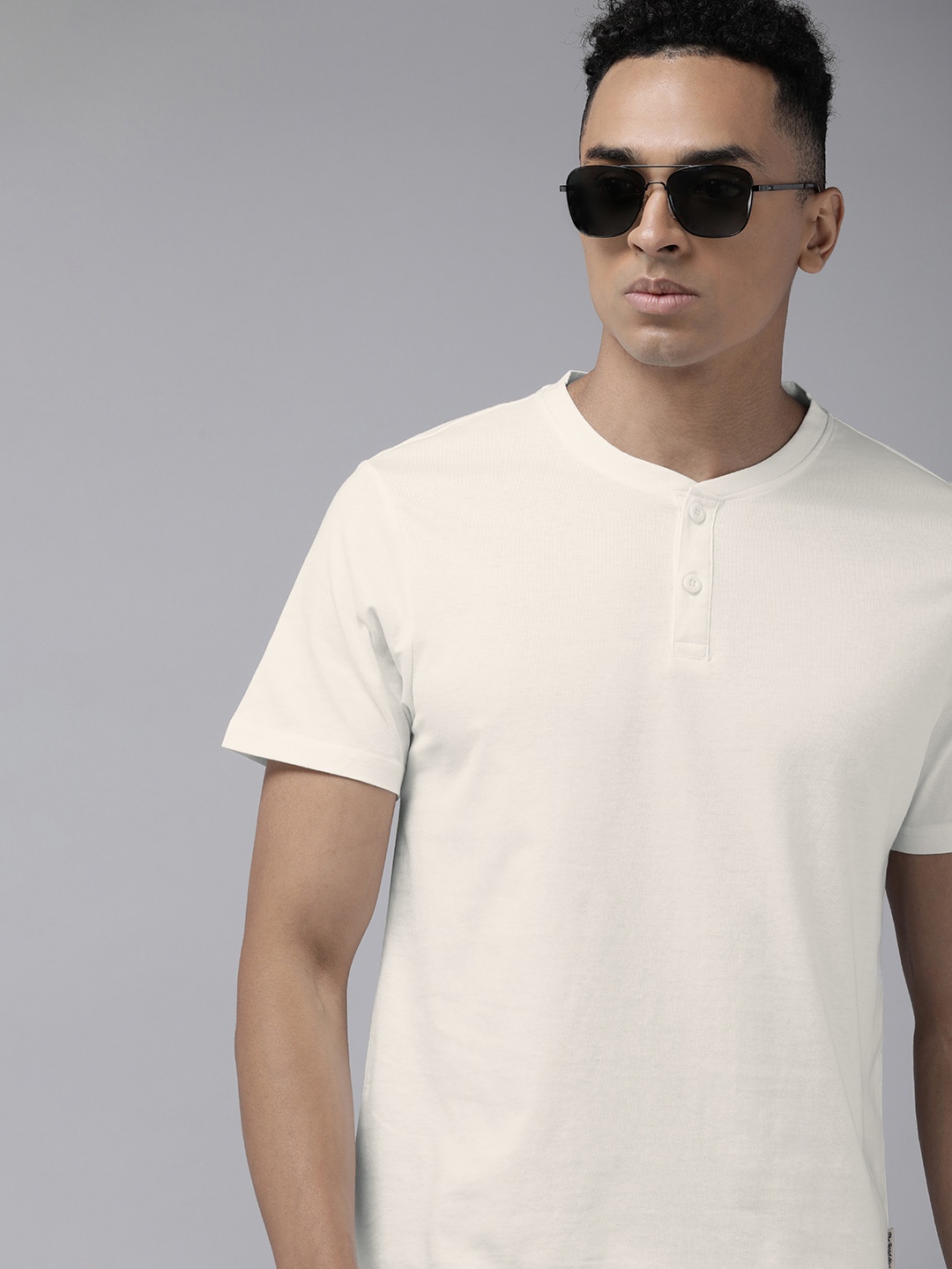 

The Roadster Life Co. Henley Neck Pure Cotton T-shirt, White