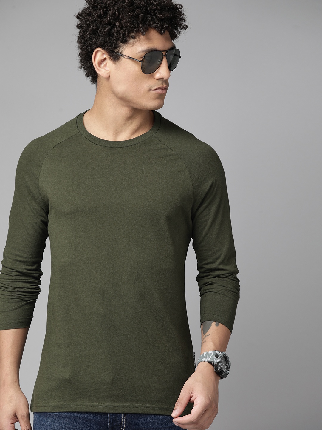

Roadster The Lifestyle Co. Raglan Sleeves Pure Cotton T-shirt, Olive