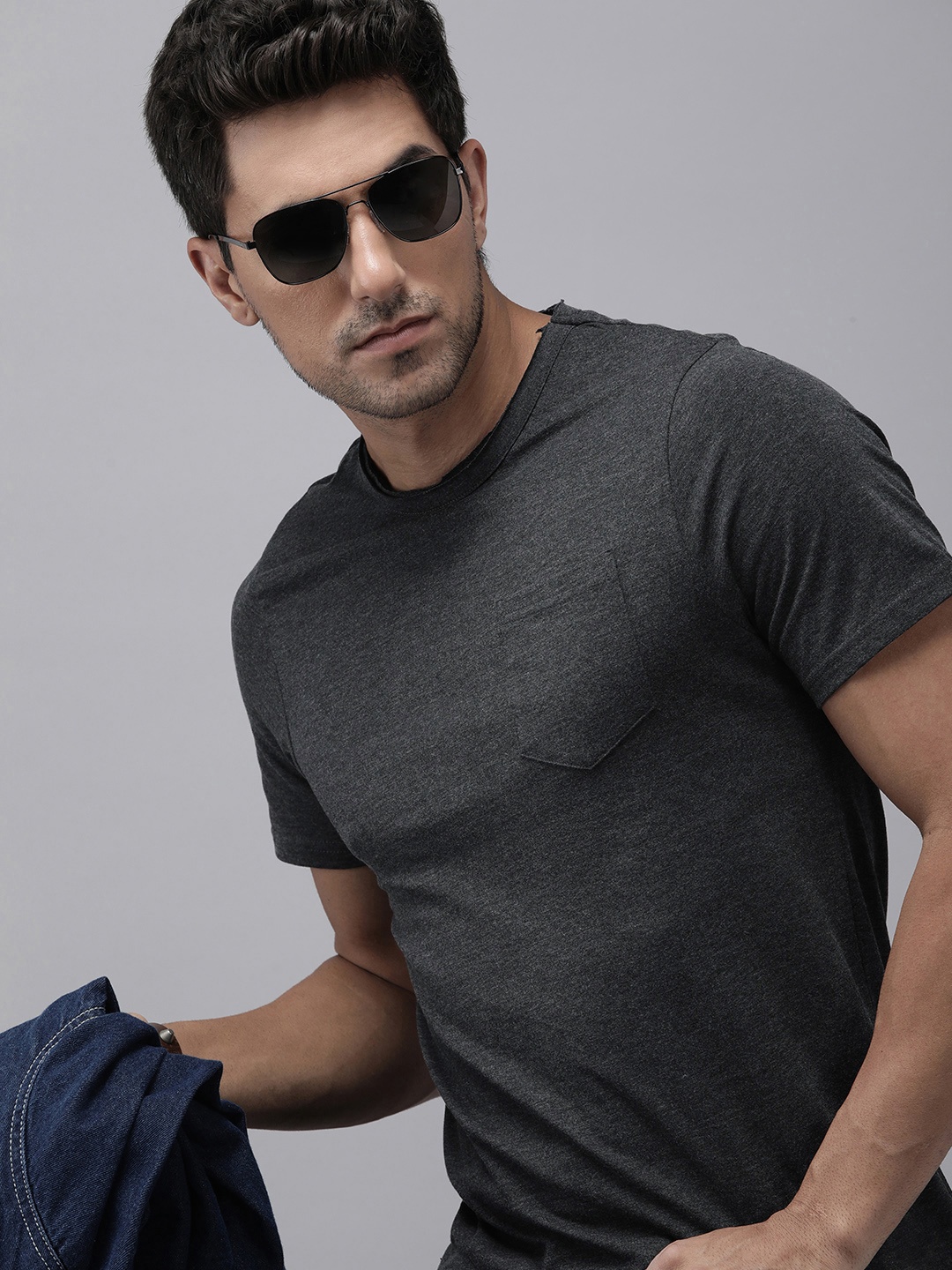 

The Roadster Life Co. Raw Edge Round Neck T-shirt, Charcoal