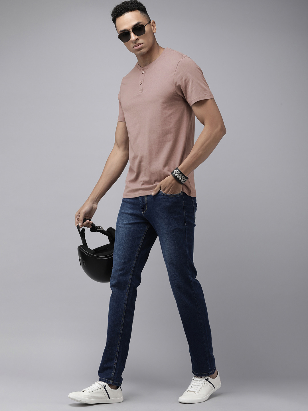 

The Roadster Life Co. Henley Neck Pure Cotton T-shirt, Mauve