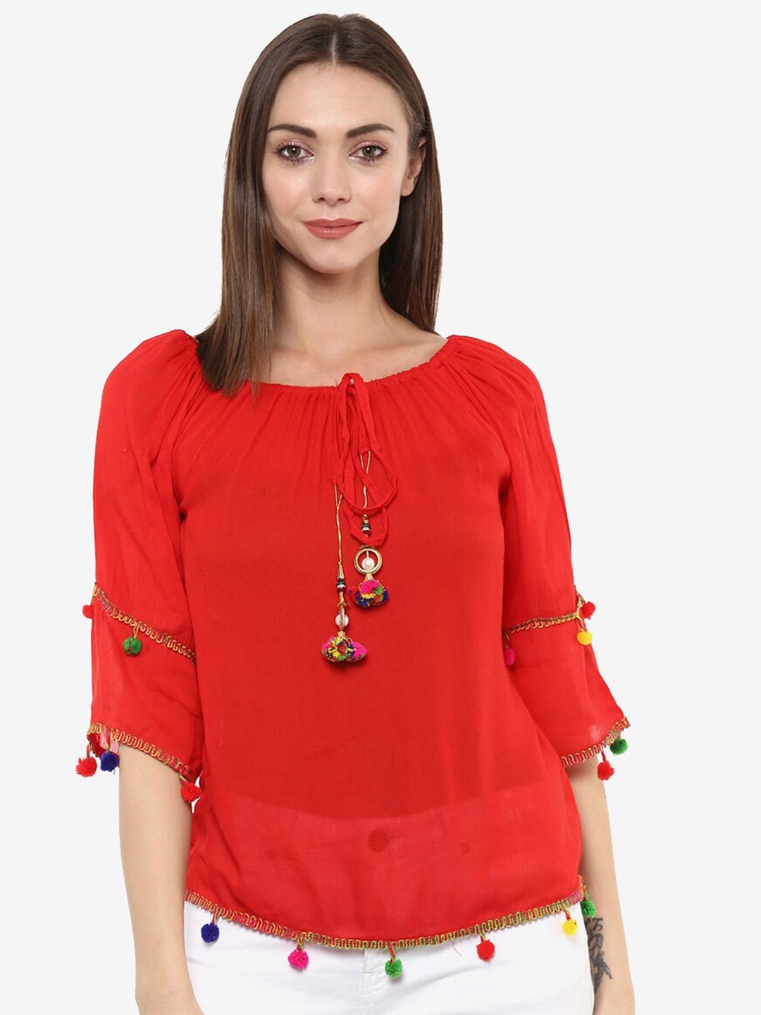 

Indietoga Tie-Up Neck Top, Red