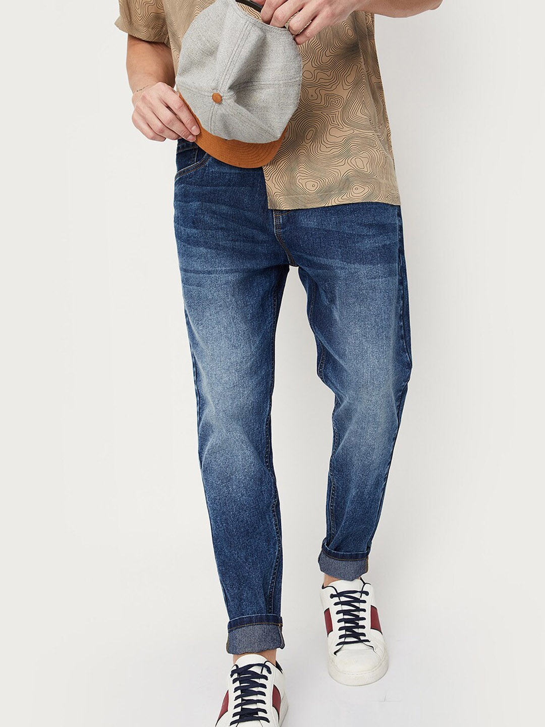 

max Men Cotton Heavy Fade Stretchable Jeans, Navy blue